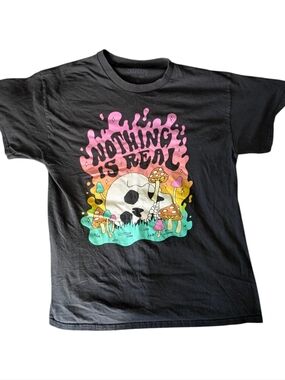 Spencer's Black 'Nothing Is Real' Skull & Mushroom Tee
